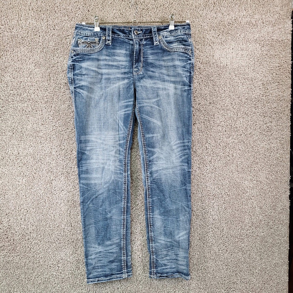 Rock Revival Jeans Mens 31 (Fits W34xL29) Medium Wash Ice Easy Straight Y2K